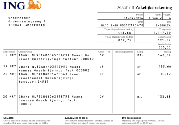 Bank statement translation (sworn)