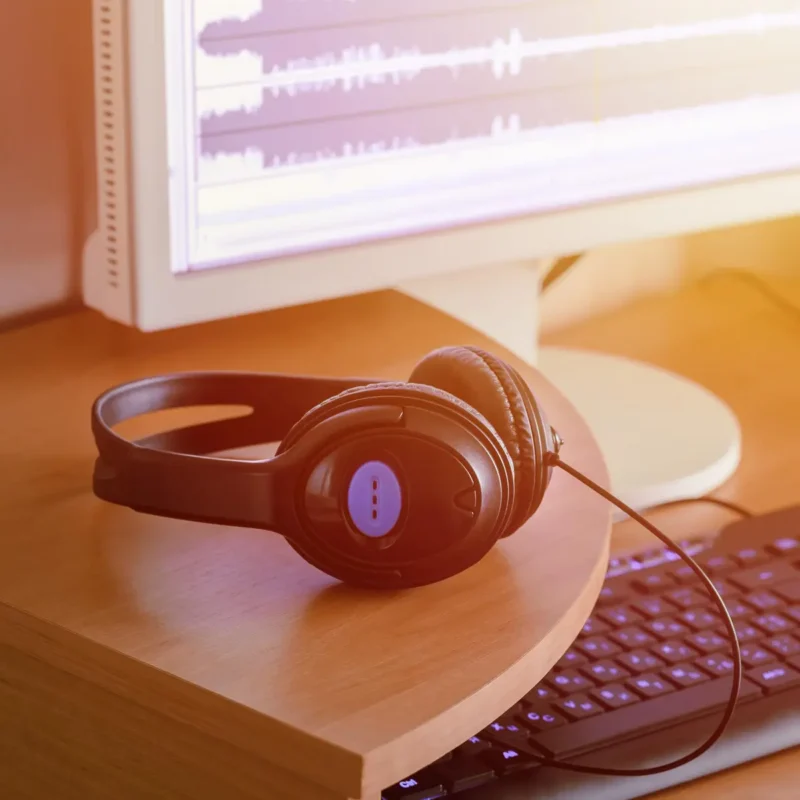 Koptelefoon en audiosoftware monitor voor transcriptie service